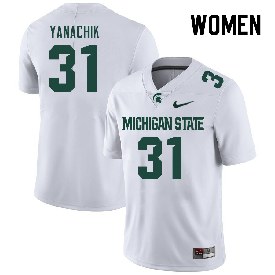 Women #31 Jack Yanachik Michigan State Spartans College Football Jerseys Stitched Sale-White